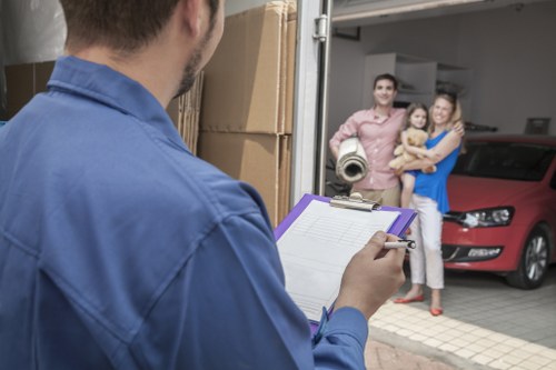 Office relocation planning in Stockwell with moving boxes and workstations
