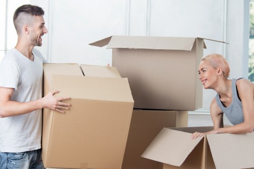 Packing boxes and fragile items ready for flat removals in Stockwell
