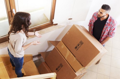 Professional mover handling boxes during a Stockwell relocation